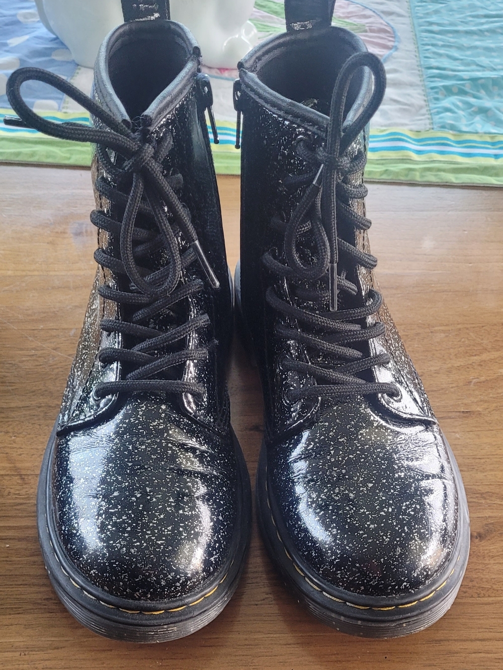 Dr. Martens Black Glitter Lace Or Zip-Up Boots - Girls Size 3